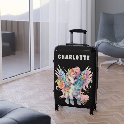 Unicorn Custom Name Suitcase - Personalized travel in style.