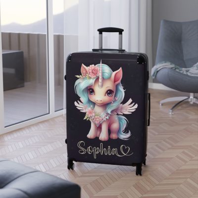 Unicorn Custom Name Suitcase - Personalized travel in style.