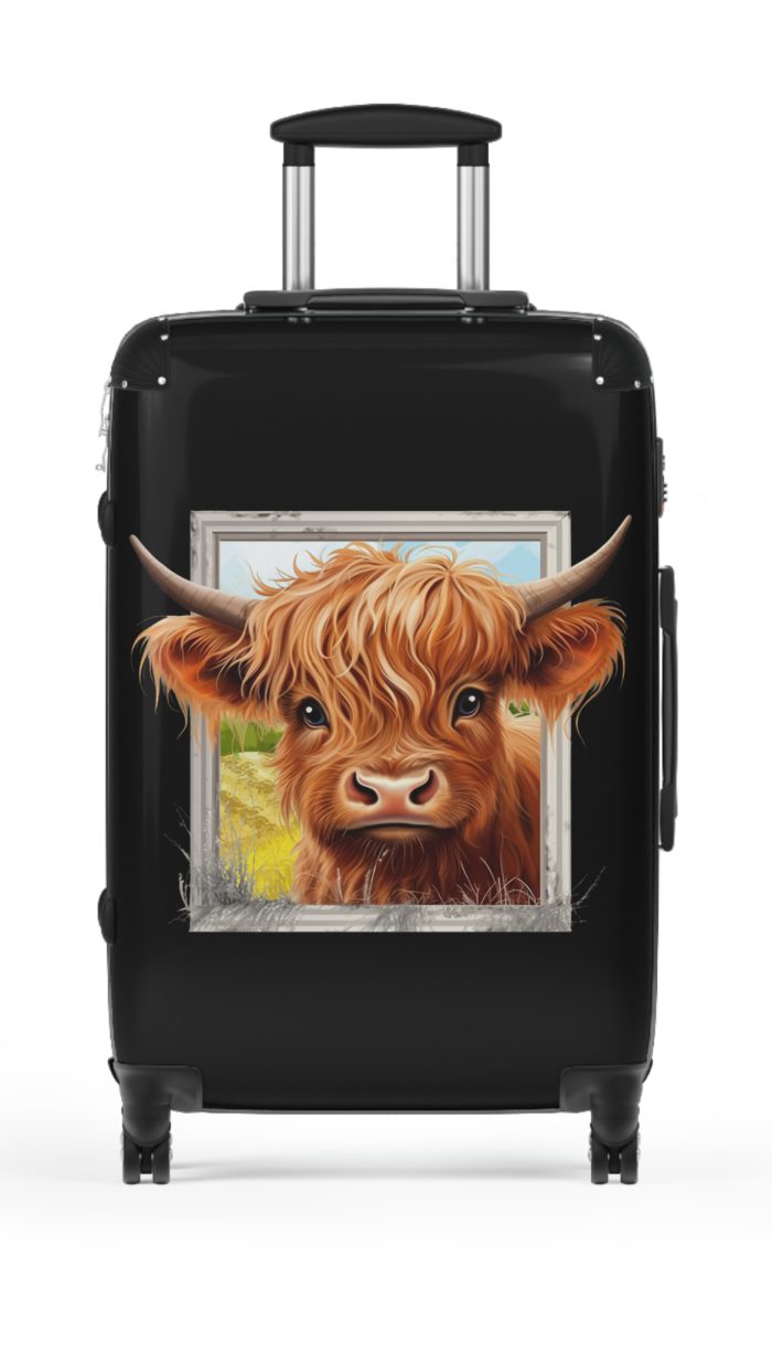 Highland Cow Suitcase - A stylish luggage featuring a charming cow design, perfect for travelers who want to bring a touch of whimsy to their journeys.