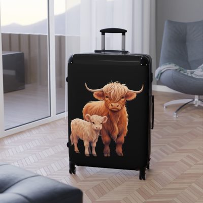 Highland Cow Suitcase - A stylish luggage featuring a charming cow design, perfect for travelers who want to bring a touch of whimsy to their journeys.