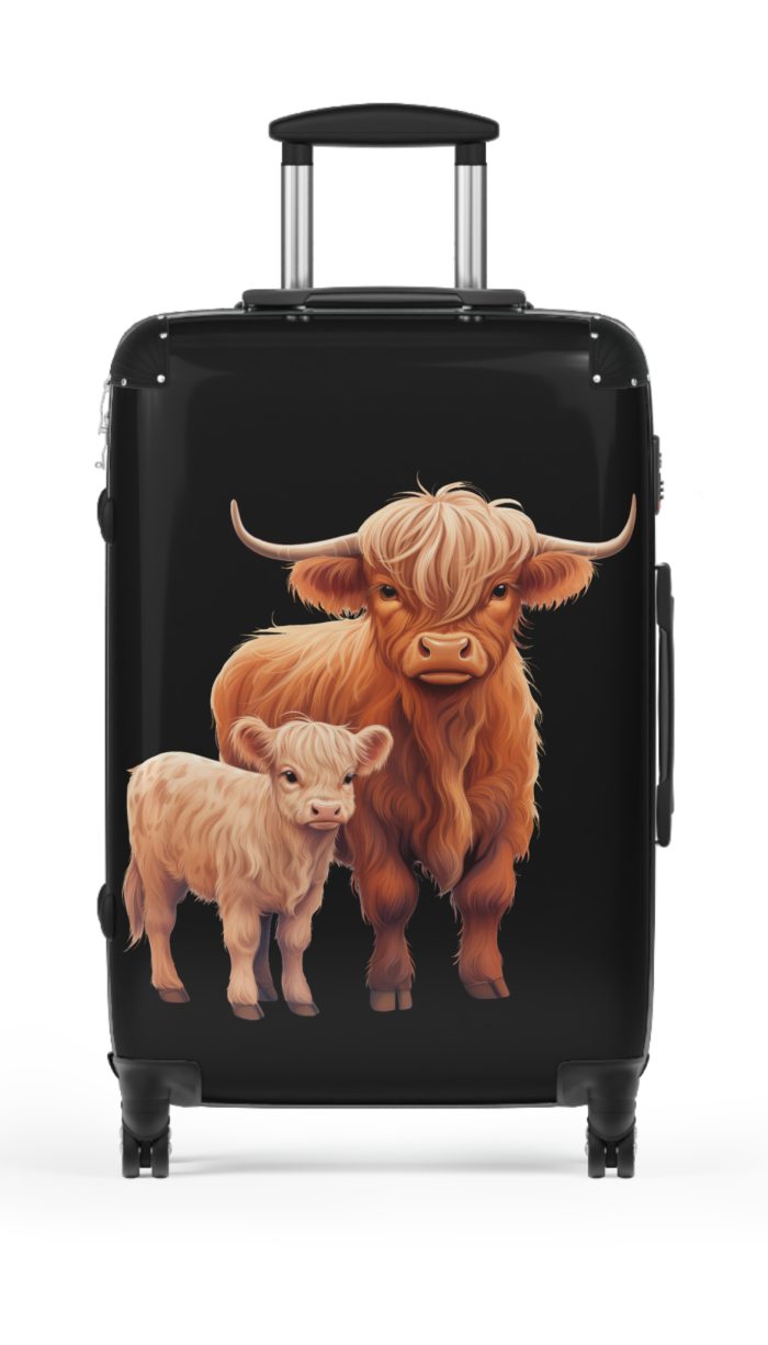 Highland Cow Suitcase - A stylish luggage featuring a charming cow design, perfect for travelers who want to bring a touch of whimsy to their journeys.