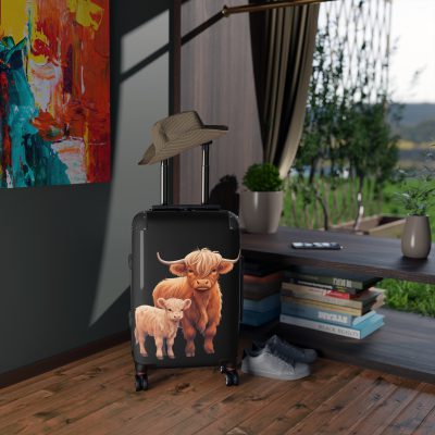 Highland Cow Suitcase - A stylish luggage featuring a charming cow design, perfect for travelers who want to bring a touch of whimsy to their journeys.