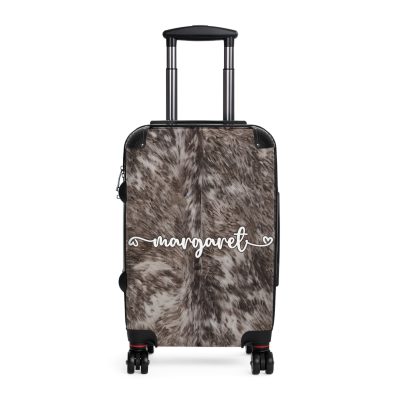 Custom Cowhide Suitcase - A personalized luggage adorned with a unique design, perfect for travelers who want to add a touch of individuality to their journeys.