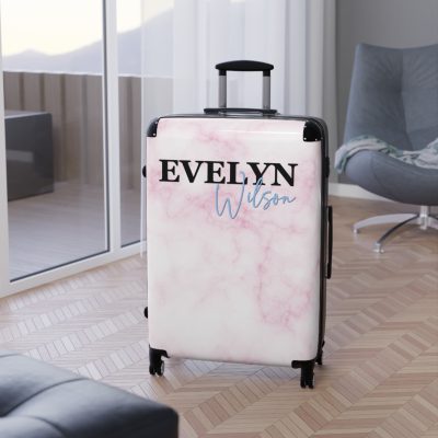 Custom Name Marble Suitcase - Elegant, personalized luggage.