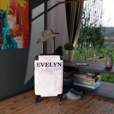 Custom Name Marble Suitcase - Elegant, personalized luggage.