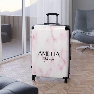 Custom Name Marble Suitcase - Personalized Travel Luggage with Elegant Marble Design