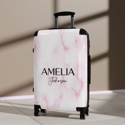 Custom Name Marble Suitcase - Personalized Travel Luggage with Elegant Marble Design