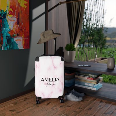 Custom Name Marble Suitcase - Personalized Travel Luggage with Elegant Marble Design