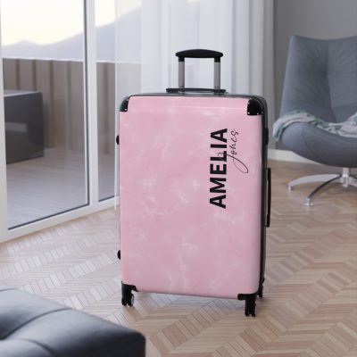 Custom Name Marble Suitcase - Personalized Travel Luggage with Elegant Marble Design.