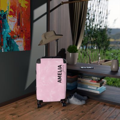 Custom Name Marble Suitcase - Personalized Travel Luggage with Elegant Marble Design.