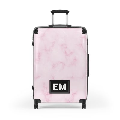 Pink Marble Initial Suitcase - Personalized Travel Luggage with Elegant Pink Marble Design and Custom Initials