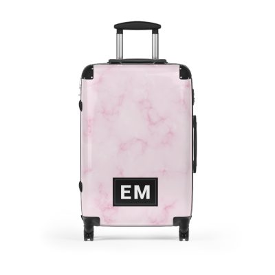 Pink Marble Initial Suitcase - Personalized Travel Luggage with Elegant Pink Marble Design and Custom Initials