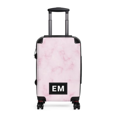 Pink Marble Initial Suitcase - Personalized Travel Luggage with Elegant Pink Marble Design and Custom Initials