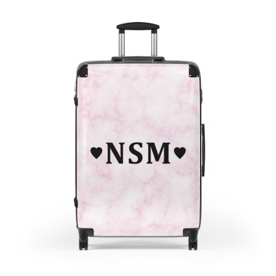 Pink Marble Initial Suitcase - Personalized Travel Luggage with Elegant Pink Marble Design and Custom Initials