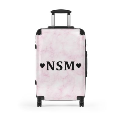 Pink Marble Initial Suitcase - Personalized Travel Luggage with Elegant Pink Marble Design and Custom Initials