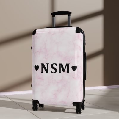 Pink Marble Initial Suitcase - Personalized Travel Luggage with Elegant Pink Marble Design and Custom Initials