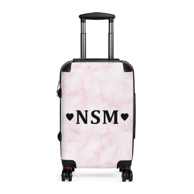 Pink Marble Initial Suitcase - Personalized Travel Luggage with Elegant Pink Marble Design and Custom Initials