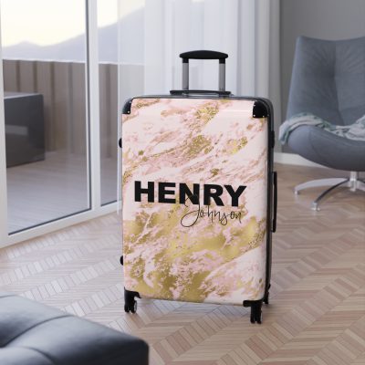 Custom Marble Suitcase - A personalized suitcase adorned with an elegant marble-themed design, perfect for travelers who want to add a touch of luxury to their luggage.