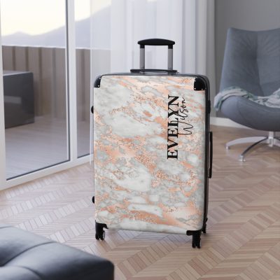 Custom Marble Suitcase - A personalized suitcase adorned with an elegant marble-themed design, perfect for travelers who want to add a touch of luxury to their luggage.