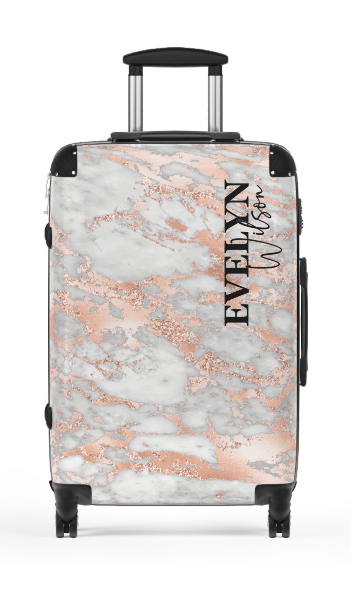 Custom Marble Suitcase - A personalized suitcase adorned with an elegant marble-themed design, perfect for travelers who want to add a touch of luxury to their luggage.