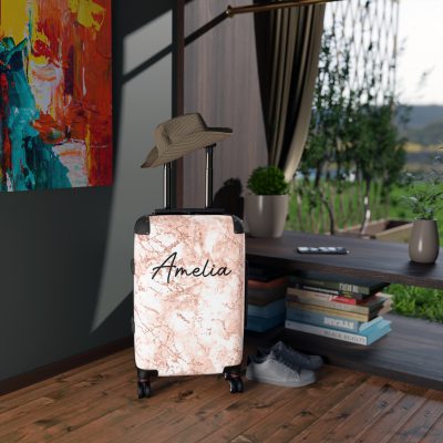 Custom Marble Suitcase - A personalized suitcase adorned with an elegant marble-themed design, perfect for travelers who want to add a touch of luxury to their luggage.