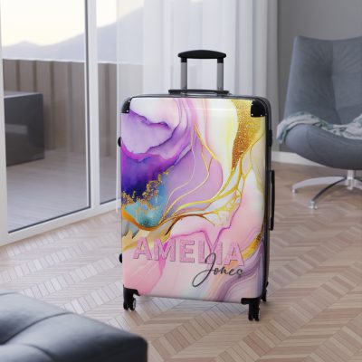 Custom Marble Suitcase - A personalized suitcase adorned with an elegant marble-themed design, perfect for travelers who want to add a touch of luxury to their luggage.