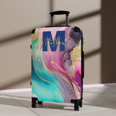 Custom Marble Suitcase - A personalized suitcase adorned with an elegant marble-themed design, perfect for travelers who want to add a touch of luxury to their luggage.