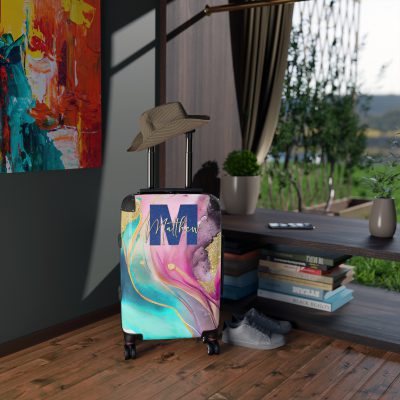 Custom Marble Suitcase - A personalized suitcase adorned with an elegant marble-themed design, perfect for travelers who want to add a touch of luxury to their luggage.