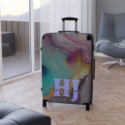 Custom Marble Suitcase - A personalized suitcase adorned with an elegant marble-themed design, perfect for travelers who want to add a touch of luxury to their luggage.