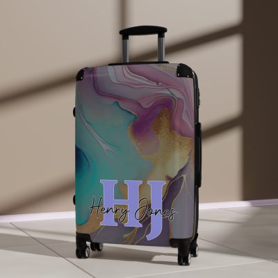 Custom Marble Suitcase - A personalized suitcase adorned with an elegant marble-themed design, perfect for travelers who want to add a touch of luxury to their luggage.