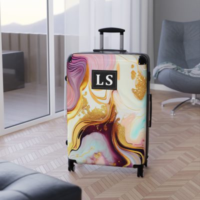 Custom Marble Suitcase - A personalized suitcase adorned with an elegant marble-themed design, perfect for travelers who want to add a touch of luxury to their luggage.