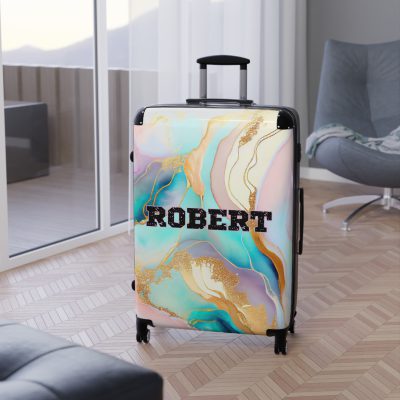 Custom Marble Suitcase - A personalized suitcase adorned with an elegant marble-themed design, perfect for travelers who want to add a touch of luxury to their luggage.