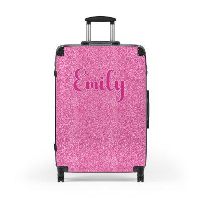 Custom Pink Glitter Suitcase - Sparkling Personalized Luggage with Glittering Pink Design