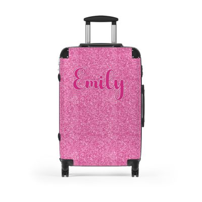 Custom Pink Glitter Suitcase - Sparkling Personalized Luggage with Glittering Pink Design