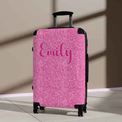 Custom Pink Glitter Suitcase - Sparkling Personalized Luggage with Glittering Pink Design