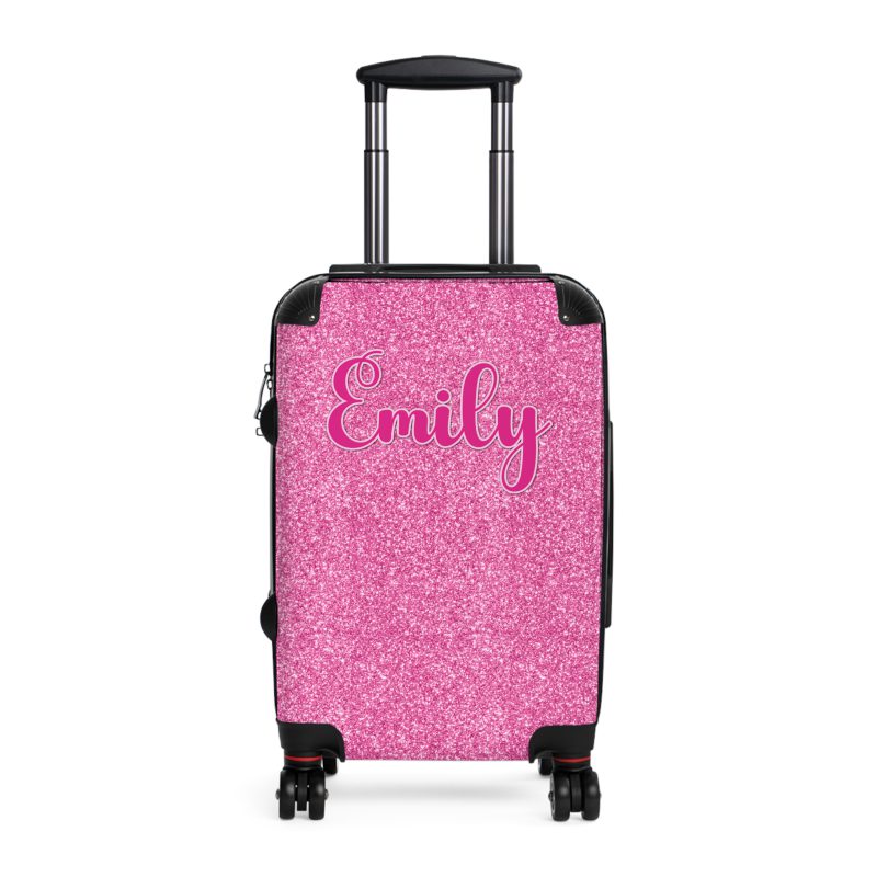 Custom Pink Glitter Suitcase - Sparkling Personalized Luggage with Glittering Pink Design