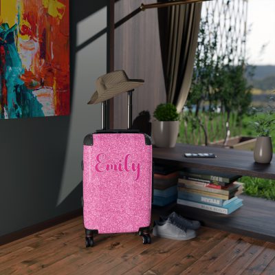 Custom Pink Glitter Suitcase - Sparkling Personalized Luggage with Glittering Pink Design