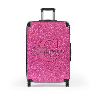 Pink Glitter Custom Suitcase - Sparkling Personalized Luggage with Glittering Pink Design