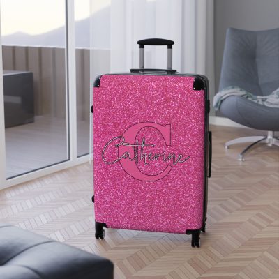 Pink Glitter Custom Suitcase - Sparkling Personalized Luggage with Glittering Pink Design