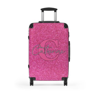 Pink Glitter Custom Suitcase - Sparkling Personalized Luggage with Glittering Pink Design