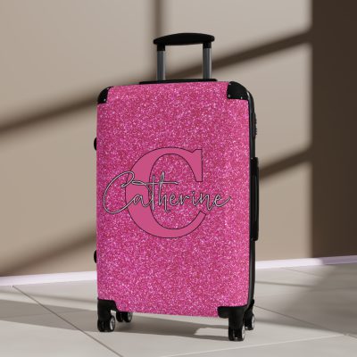 Pink Glitter Custom Suitcase - Sparkling Personalized Luggage with Glittering Pink Design