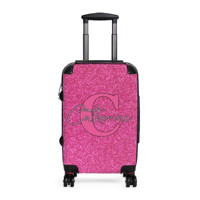 Pink Glitter Custom Suitcase - Sparkling Personalized Luggage with Glittering Pink Design