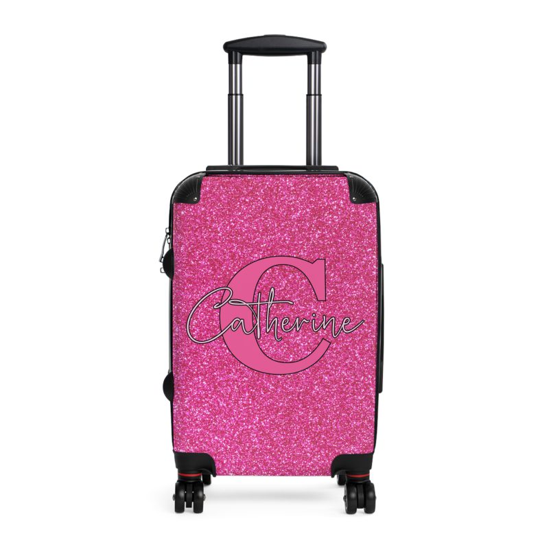 Pink Glitter Custom Suitcase - Sparkling Personalized Luggage with Glittering Pink Design