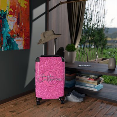 Pink Glitter Custom Suitcase - Sparkling Personalized Luggage with Glittering Pink Design