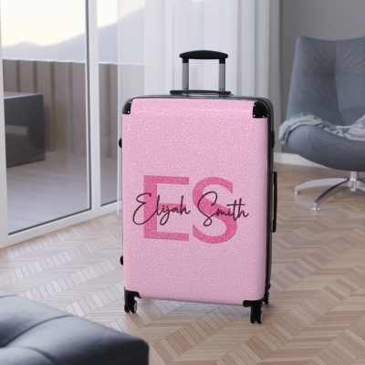 Pink Glitter Custom Suitcase - Sparkling Personalized Luggage with Glittering Pink Design