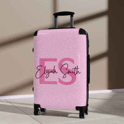 Pink Glitter Custom Suitcase - Sparkling Personalized Luggage with Glittering Pink Design