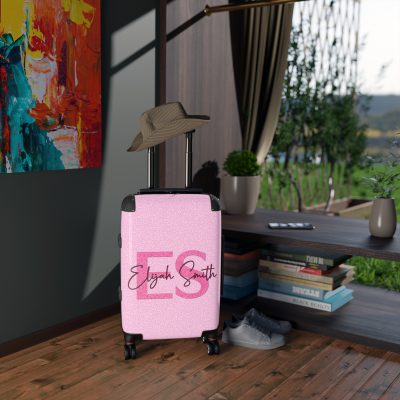 Pink Glitter Custom Suitcase - Sparkling Personalized Luggage with Glittering Pink Design