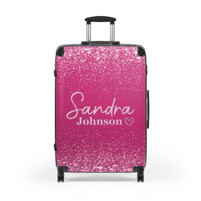 Custom Name Pink Glitter Suitcase - Personalized Sparkling Luggage with Glittering Pink Design