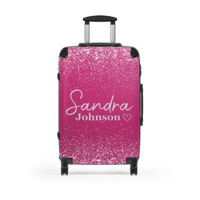 Custom Name Pink Glitter Suitcase - Personalized Sparkling Luggage with Glittering Pink Design