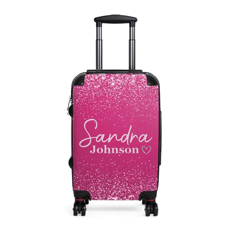 Custom Name Pink Glitter Suitcase - Personalized Sparkling Luggage with Glittering Pink Design